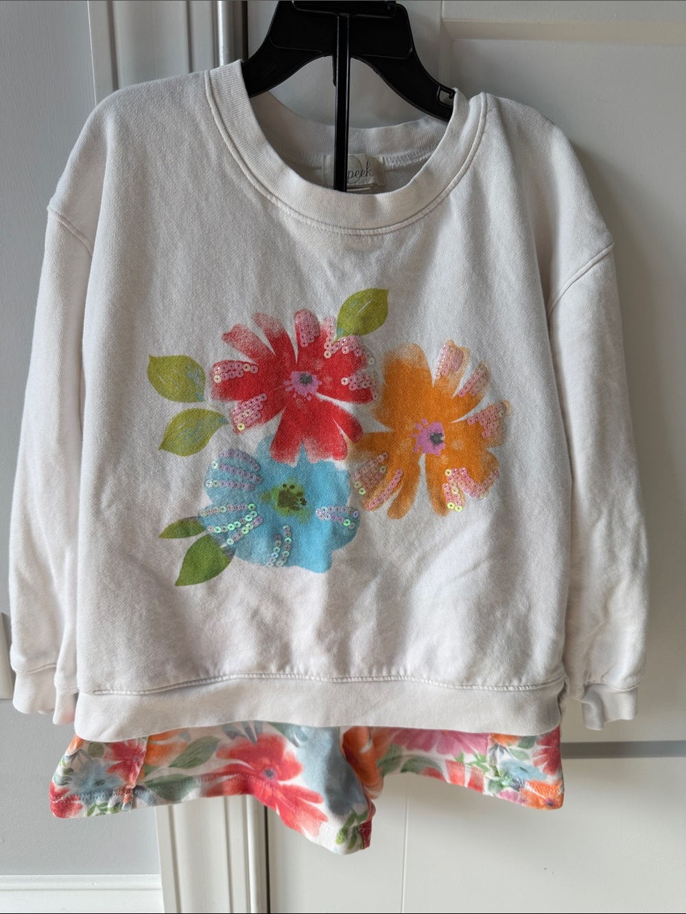 Peek White Floral Sweatshirt with Matching Shorts